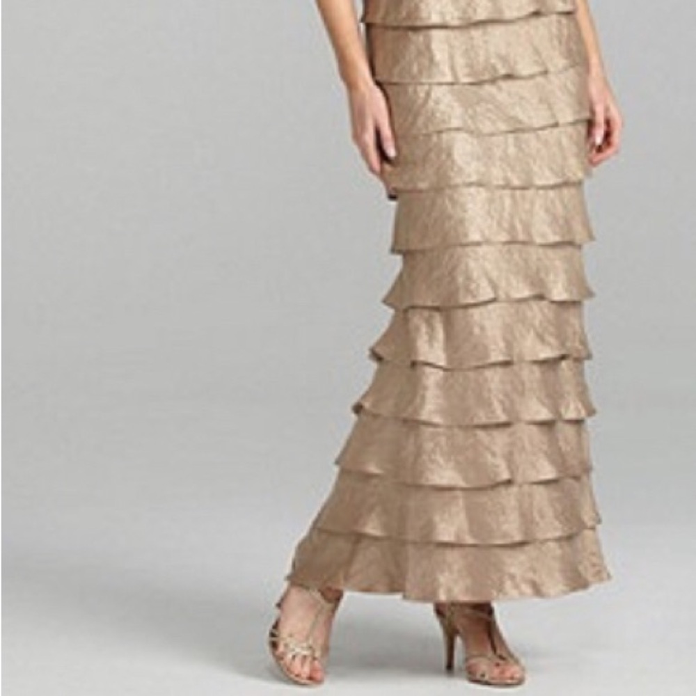 R&M Richard Elegant Beige Layered Dress with Lace Jacket 10